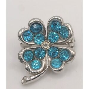Vintage Bogoff Brooch Blue Rhinestone Tiny Signed